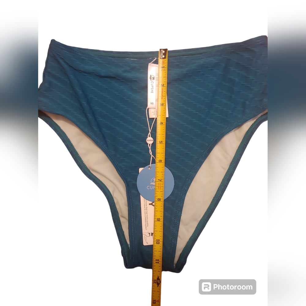 B2G1 FREE! Cupshe Teal Blue High Waist Bikini Bottoms - Picture 3 of 7